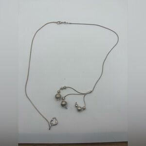 Sterling Silver 925 Bead Drop Necklace with Heart Charm